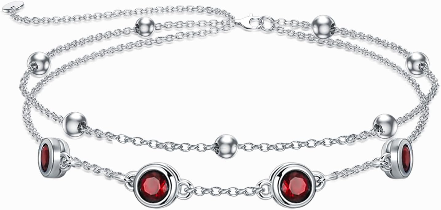 Dorunmo 925 Sterling Silver Birthstone Anklet Bracelets for Women Birthday Mother's Day Jewelry Gifts for Wife Girlfriend Mother Her