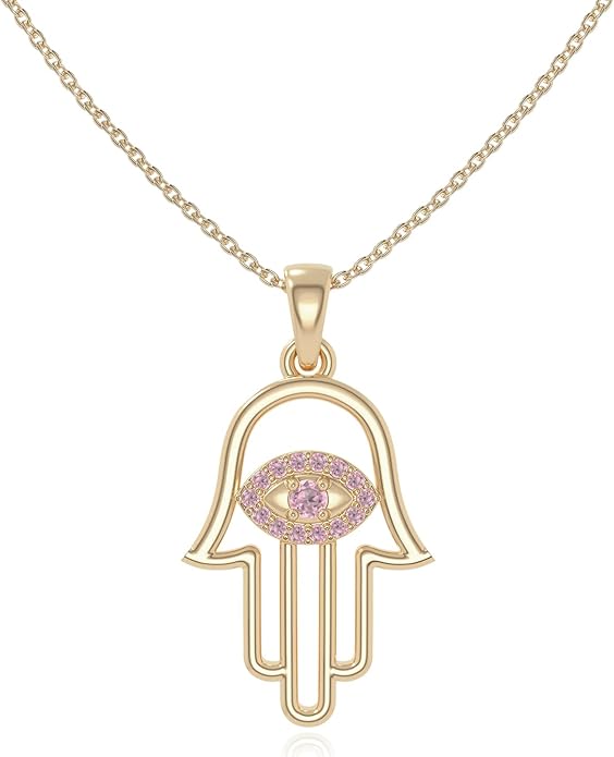 Natural Gemstone Evil Eye-Hamsa Hand Pendant Necklaces for Women in Silver/18K Yellow/Rose Gold Vermeil,Birthstone Jewelry Gifts for Her Birthday,Anniversary,Christmas,Graduation