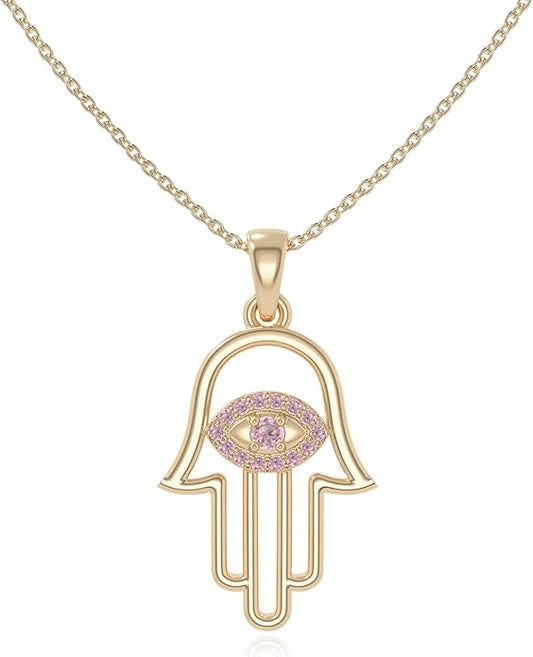 Natural Gemstone Evil Eye-Hamsa Hand Pendant Necklaces for Women in Silver/18K Yellow/Rose Gold Vermeil,Birthstone Jewelry Gifts for Her Birthday,Anniversary,Christmas,Graduation