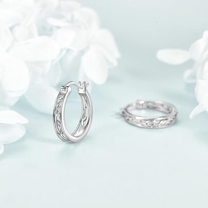 Sterling Silver Hoop Earrings Small Hoop Sun/Leaf/Triangle Huggie Earrings for Women Hypoallergenic