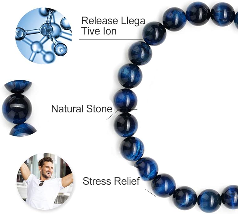 M MOOHAM Natural Stone Bracelets for Men - 8mm Tiger Eye, Matte Agate, Lava Rock - Teen Boys Gifts for Birthday, Anniversary, Christmas