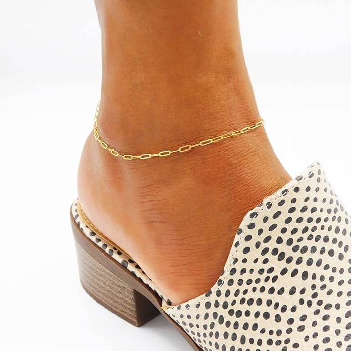 Dainty Ankle Bracelets for Women 18K Gold Plated Satellite Beaded Herringbone Chain Anklets Simple Lip Chain Anklet Minimalist Summer Beach Foot Jewelry Christmas