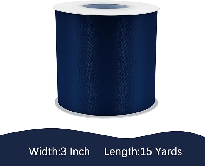 LEEQE Navy Blue Satin Ribbon 3 inch X 15 Yards Polyester Ribbon for Gift Wrapping Very Suitable for Weddings Party Hair Bow Invitation Decorations and More