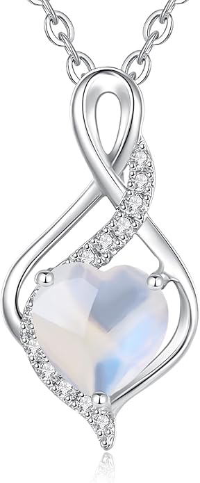FANCIME 14K Solid White Gold Infinity Heart Birthstone Necklace for Women with Diamond Pendant Birthday Gifts for Mom Women Sterling Silver Chain 16" + 2" Extender