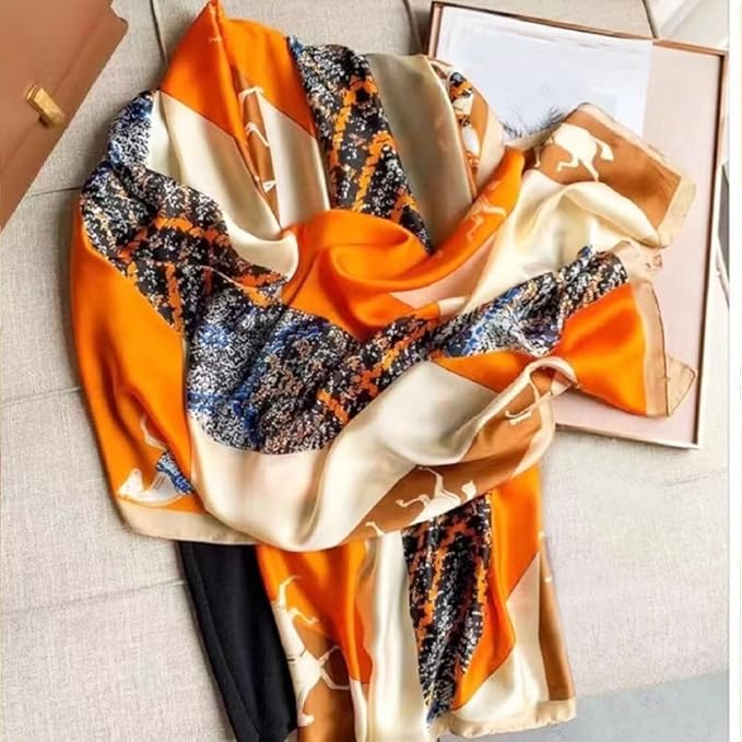 Clysoru Silk Scarf For Women Hair Scarves Lightweight Satin Elegant Shawl Wraps Bufanda Mujer Fashion Accessories 70.8"X35.4"