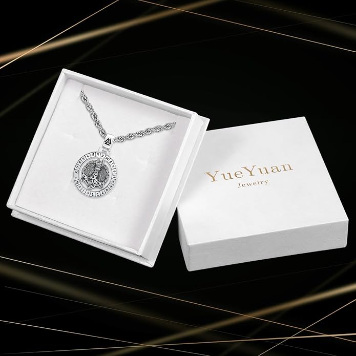 YueYuan Viking Necklace for Men 925 Sterling Silver Rune Amulet Pendant Nordic Necklace Viking Jewelry Gift for Father Husband Son