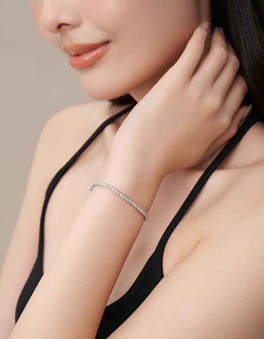 KRKC&CO Lab-Grown Moissanite Tennis Bracelet Women, Luxury Anniversary Wedding Bridal Gift for Wife, 2.2-13.8 ct.tw, D Color VVS1, 925 Sterling Silver 14K Golden Plated, Hypoallergenic, Everyday Jewelry