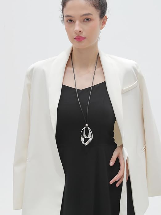 Long Boho Necklaces for Women Vintage Leather Wooden Pendant Y Choker Ethnic Style Gold Circle Hippie Sweater Necklace