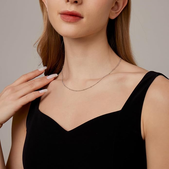 Dainty Chain Necklace for Women, 18K Gold Plated Coin Disc Choker Necklaces Simple Satellite Beaded Twisted Thin Paper Clip Chain Everyday Jewelry Gifts