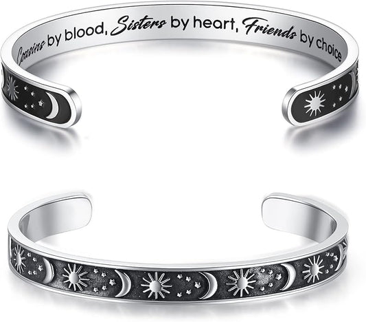 TONY & SANDY Inspirational Bracelets for Women Teen Girls Personalized Gifts for Daughter Granddaughter Mom Sister Friends Stainless Steel Engraved Cuff Birthday Easter Christmas