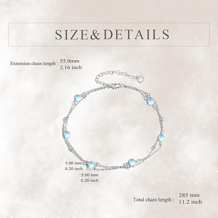 CRMAD Pearl/Moonstone/Larimar/Turquoise/Opal/Black Onyx Bracelet Anklet for Women Sterling Silver Beach Jewelry Gift for Women