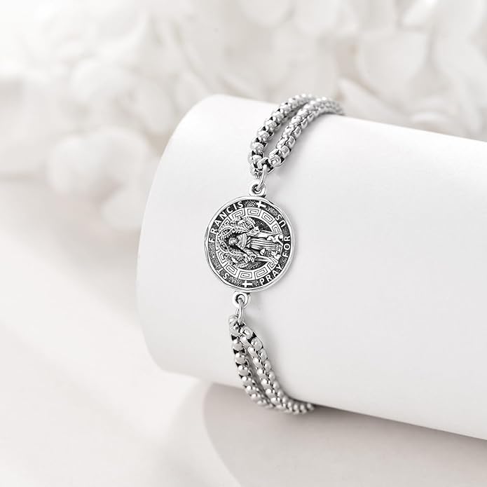 YFN Patron Saint Bracelet Sterling Silver Religious Protector Bracelet Jewelry Gift for Women Men