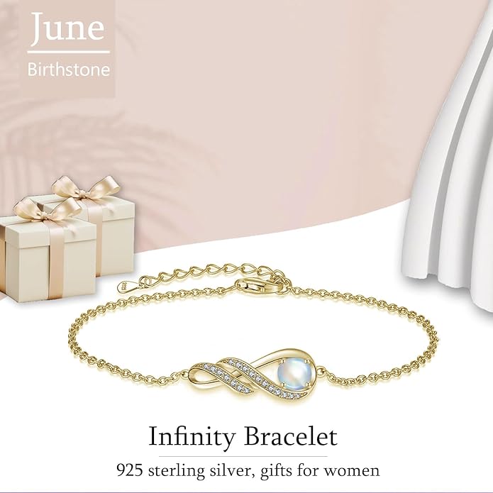Birthstone Bracelets for Women 925 Sterling Silver Created Gemstone Bracelet Infinity Pendant Jewelry for Her, 6.7"+1.2"