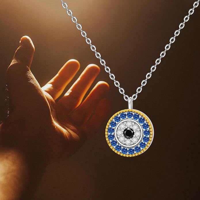 Evil Eye Necklace for Women Sterling Silver Greek Turkish Blue Evil Eye Pendant Necklace Jewelry Lucky Christmas Gifts