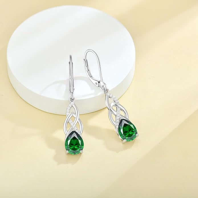 JO WISDOM Women Celtic Knot Infinity Dangle Earrings for Women Sterling Silver 7 * 9mm Birthstone Irish Twisting Drop Earrings Jewelry for Women