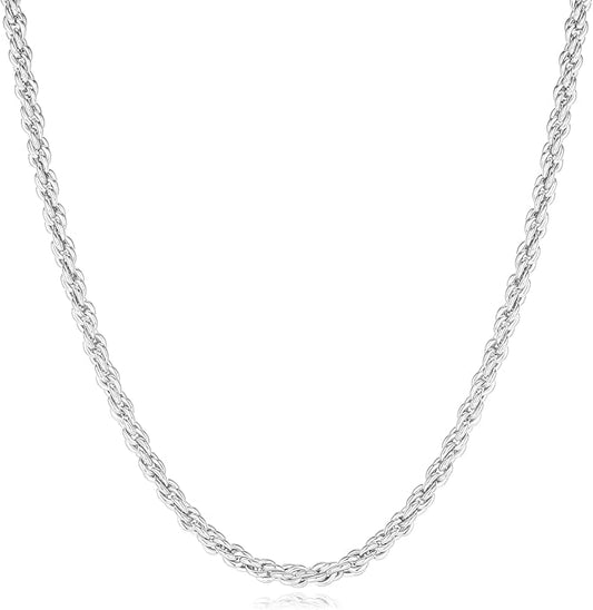 BRIJEWNES 925 Sterling Silver Clasp 2/2.5/3/4/5mm Silver Chain for Men Mens Necklace Rope Chain Necklace Diamond Cut Silver Mens Chain Necklace 16 18 20 22 24 26 28 30 Inches
