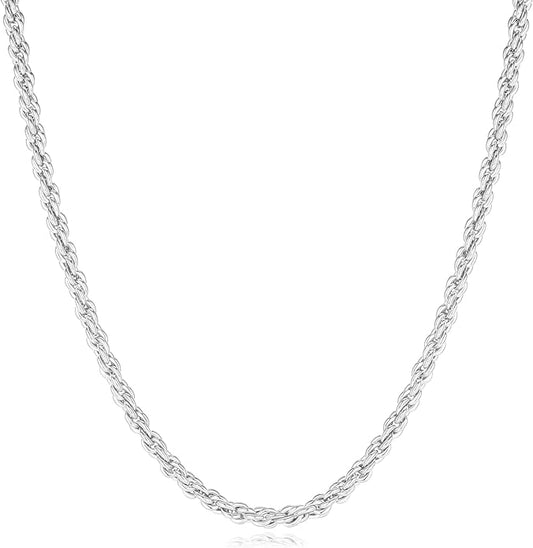 BRIJEWNES 925 Sterling Silver Clasp 2/2.5/3/4/5mm Silver Chain for Men Mens Necklace Rope Chain Necklace Diamond Cut Silver Mens Chain Necklace 16 18 20 22 24 26 28 30 Inches