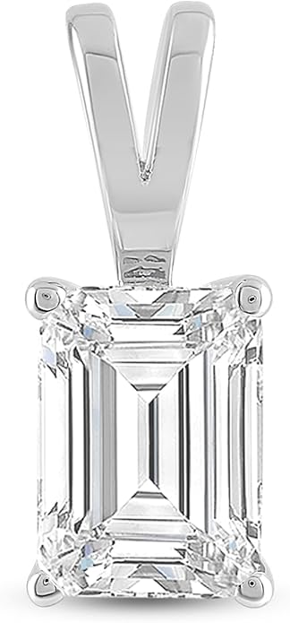Everyday Elegance Solid 14K Gold Cubic Zirconia Solitaire Pendant Necklace for Women Heart, Princess, Round, Oval, Emerald, Pear & Cushion Cut 1 or 2 CTW | .60mm Thick 16" 18" Length Box Link Chain