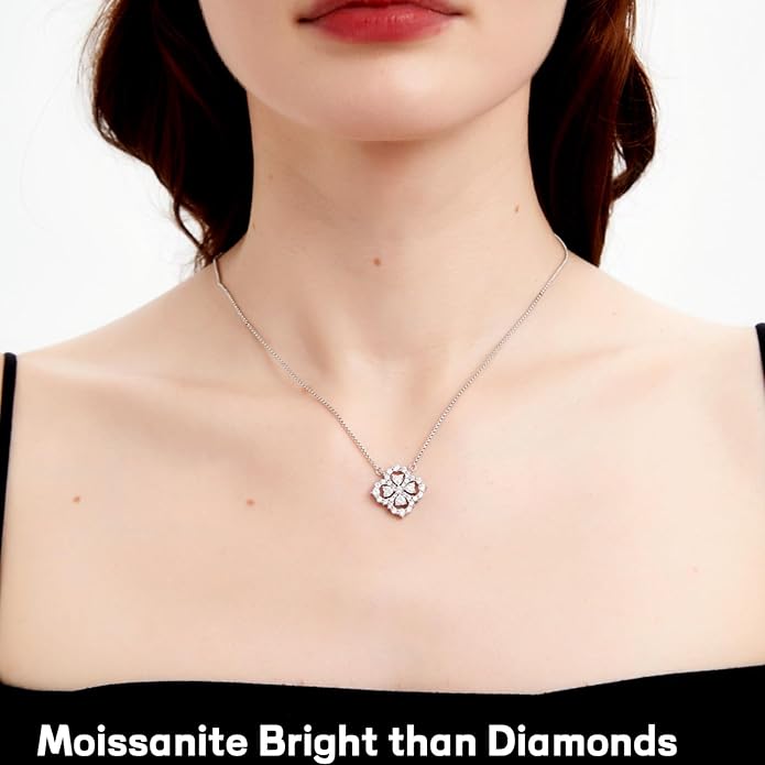 G&GEMSJEW Heart Necklaces for Women, 1-2 Carats Moissanite, 18K White Gold-Plated 925 Sterling Silver Round Brilliant Cut Moissanite Imitation Diamond Necklaces, Jewelry Gifts for Christmas Valentine's Day,Anniversary Present for Wife Women