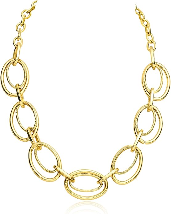 Chunky Gold Necklace for Women: 14k Gold Plated Loop Chain Link Statement Choker Necklace for Women - Chunky Fashion Pendant Jewelry
