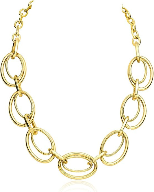 Chunky Gold Necklace for Women: 14k Gold Plated Loop Chain Link Statement Choker Necklace for Women - Chunky Fashion Pendant Jewelry