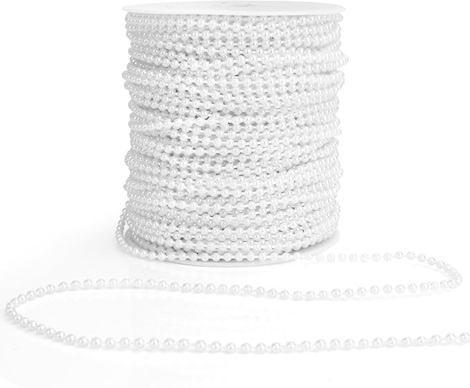 Pearl Beads Garland, 3mm String of Pearls, 164FT Pearl Garland for Christmas Tree, Christmas Faux Pearls Strand Roll for DIY Craft Xmas Wedding Party Supplies Flowers Decoration