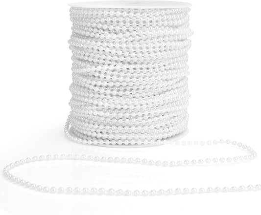 Pearl Beads Garland, 3mm String of Pearls, 164FT Pearl Garland for Christmas Tree, Christmas Faux Pearls Strand Roll for DIY Craft Xmas Wedding Party Supplies Flowers Decoration