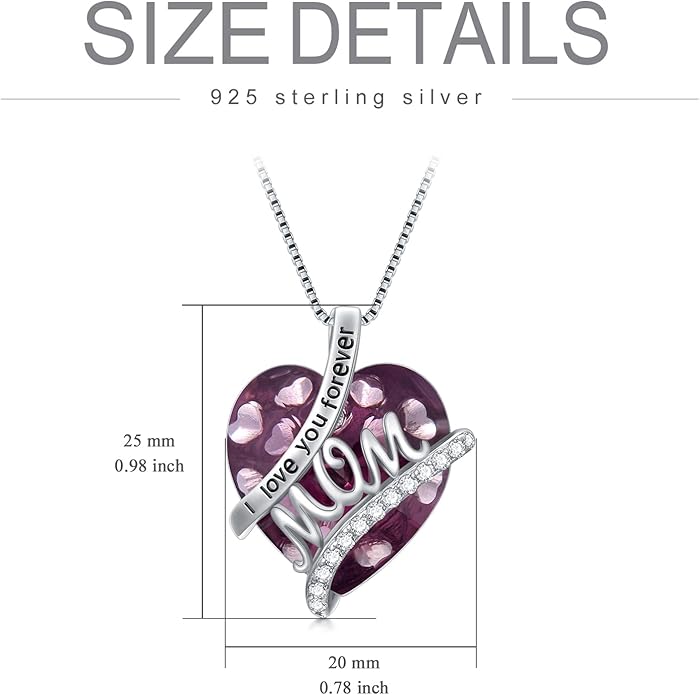 Mothers Day Gifts for Mom s925 Sterling Silver I Love You Forever Love Hear Mon Pendant Necklace with 12 Birthstone Jewelry Birthday Christmas Gifts for Women Grandma Mom Nana From Duaghter Son