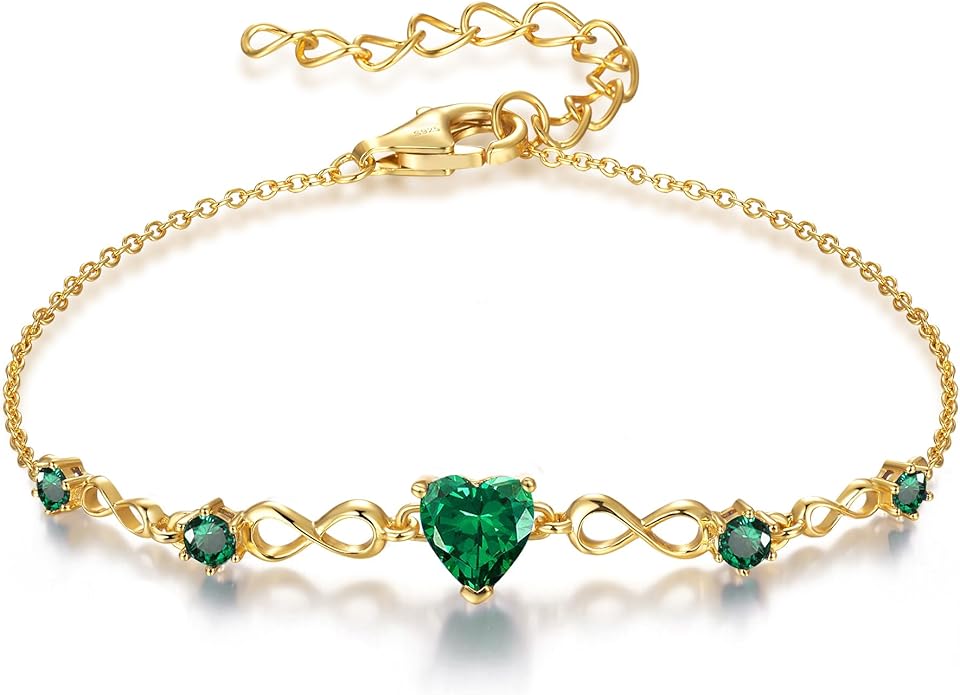 G&GEMSJEW Infinity Heart Birthstone Bracelets for Women, 925 Sterling Silver Women Charm Link Bracelet Adjustable, Birthday Anniversary Christmas Jewelry Gifts for Women Wife Mom Girlfriend Her