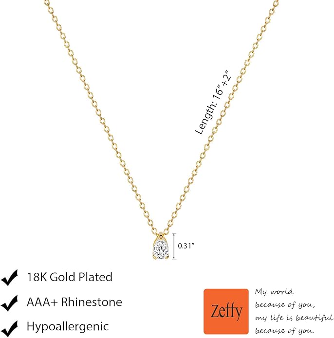 Zeffy Diamond Necklaces for Women, Dainty Gold Necklace 18k Gold Plated Layered Necklaces Simple Gold CZ Diamond Pendant Necklaces for Women Trendy Jewelry Gifts for Girls