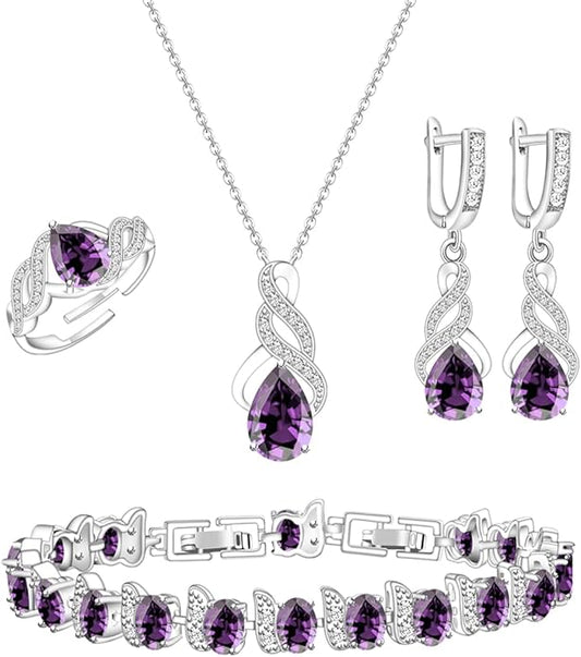 ZCGJWE Wedding Jewelry Set for Women Gem Necklace Earrings Bracelet Luxury Jewelry Set Birthday Valentine's Day Mother's Day Christmas Prom Jewelry Gift