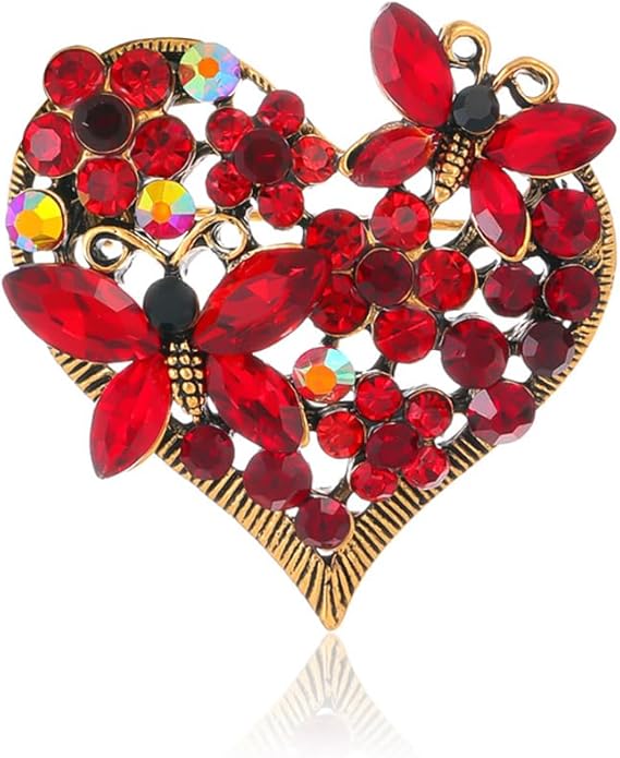 Rhinestone Heart Brooch for Women Sparkling Crystal Flower Brooch Pin Vintage Butterfly Brooches Clothing Wedding Birthday Party Christmas Jewelry Accessories