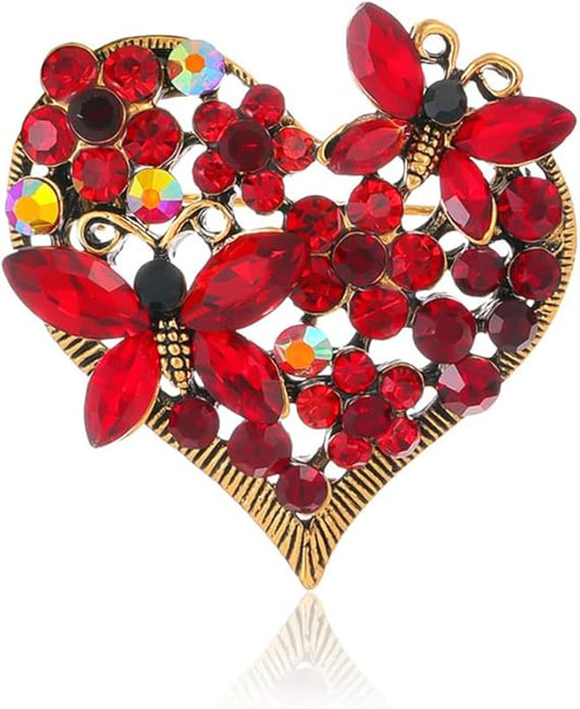 Rhinestone Heart Brooch for Women Sparkling Crystal Flower Brooch Pin Vintage Butterfly Brooches Clothing Wedding Birthday Party Christmas Jewelry Accessories