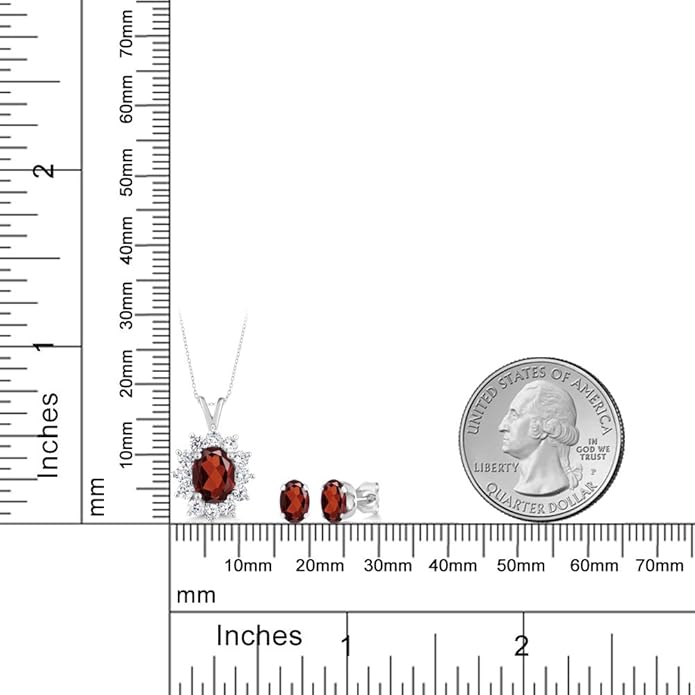 Gem Stone King 8X6MM and 6X4MM Oval Gemstone Birthstone Pendant and Earrings Jewelry Set For Women | 925 Sterling Silver | Fine Jewelry Gifts for Her Mom Women Wife | With 18 Inch Chain