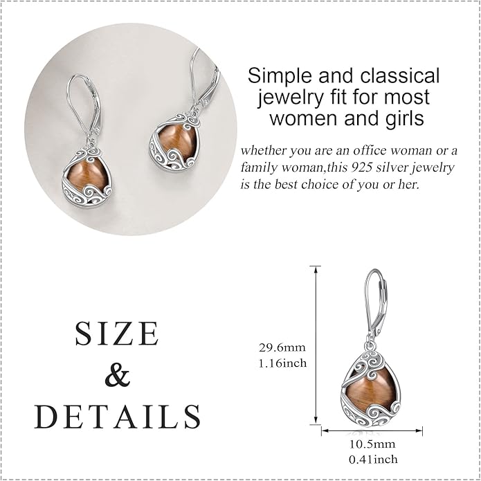 Moonstone Filigree Drop Dangle Teardrop Earrings 925 Sterling Silver Moonstone Leverback Earrings for Women Jewelry Gifts