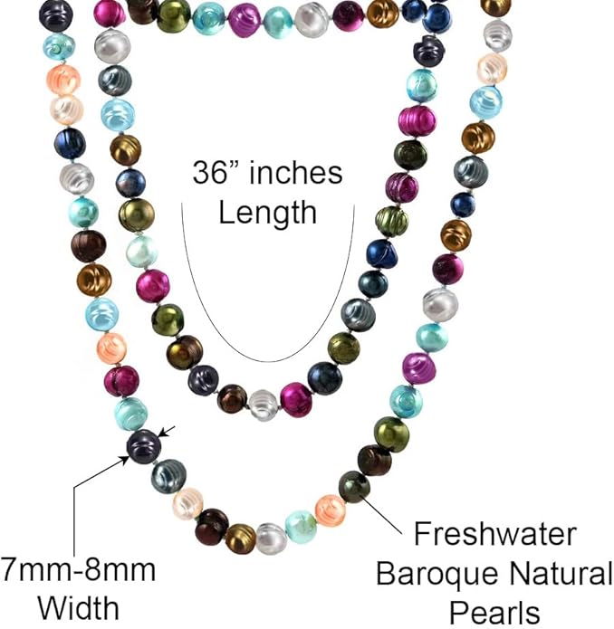 Savlano 7-8MM Cultured Freshwater Baroque Natural Pearl Bead Necklace- 36”-inch Long Single Strand Pearl Necklace, For Women Comes with Gift Box