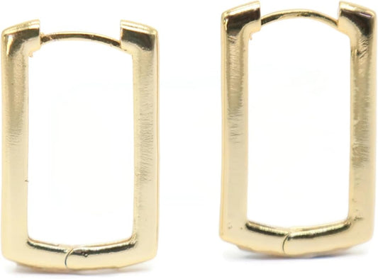 Minimalist Gold Rectangle Hoop Earrings for Women – Modern Geometric Design, Lightweight & Stylish Everyday Jewelry.KT0056
