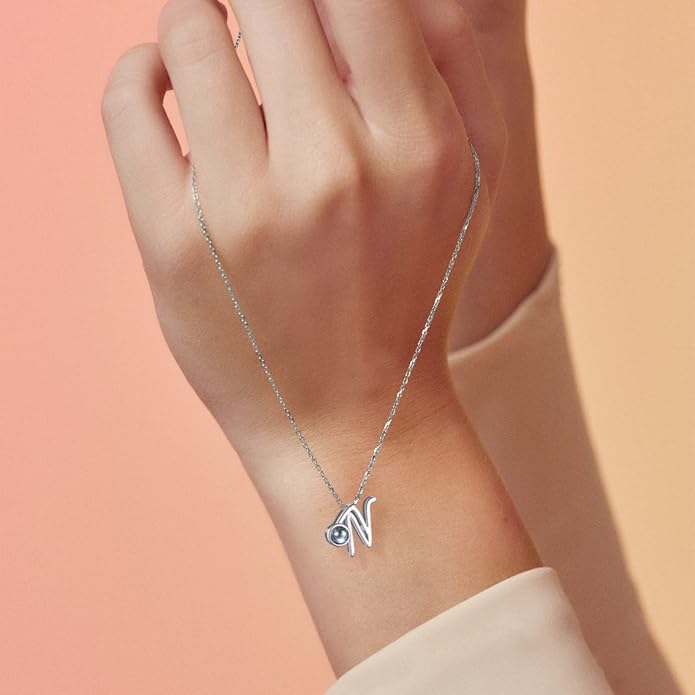 Custom4U Personalized Initial Picture Necklace for Women, Projection Necklace with Picture Inside, Gold/Silver Letter Pendant Necklace, Custom Photo Gifts for Mom Wife Birthday Valentines