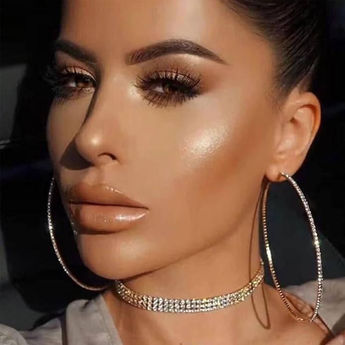 925 Sterling Silver Earrings Large Rhinestone Hoop Earrings Big Cubic Zirconia Hoop Earrings Thin Rhinestones Round Hoop Earrings for Women 20/30/40/50/60/70mm Sparkly Hoops With Crystals for Womens