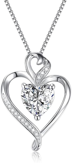 Heart Necklaces for Women 925 Sterling Silver Pendant Necklace Rose Gold Plated White Gold/14K Gold Plated Love Necklace for Her Girlfriend Wife Valentines Day Birthday Women Jewelry 18"+2"