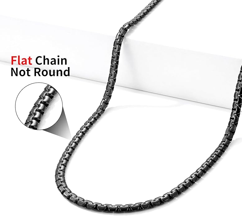 Fiusem Flat Box Chains for Men, 14k Gold Plated Stainless Steel Chain Necklace, 2.5/3/4/4.5/5mm Necklaces for Men and Women 16-28 Inch