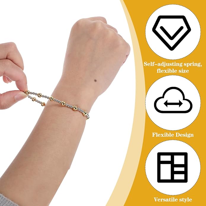 Dplolng Mixed Metal Bracelet,6.7in Gold and Silver Bracelets Elastic Stretchy Two Tone Bracelets for Women