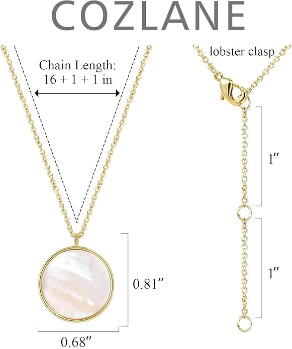 Dainty 14k Gold Plated Mother of Pearl Shell Pendant Necklaces | Cute Round Shell Pendant Necklaces for Women Girls