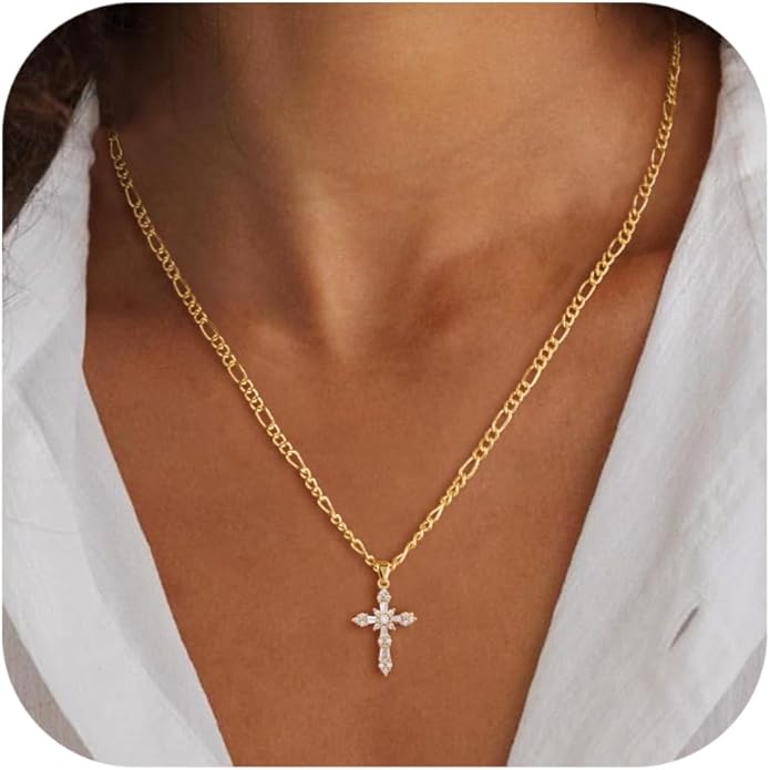 Cross Necklace for Women Dainty 14K Real Silver Gold Plated Layered Cross Pendant Necklace Stack Simple Trendy Cute Charm Choker Necklaces Jewelry Gift for Women Teen Her