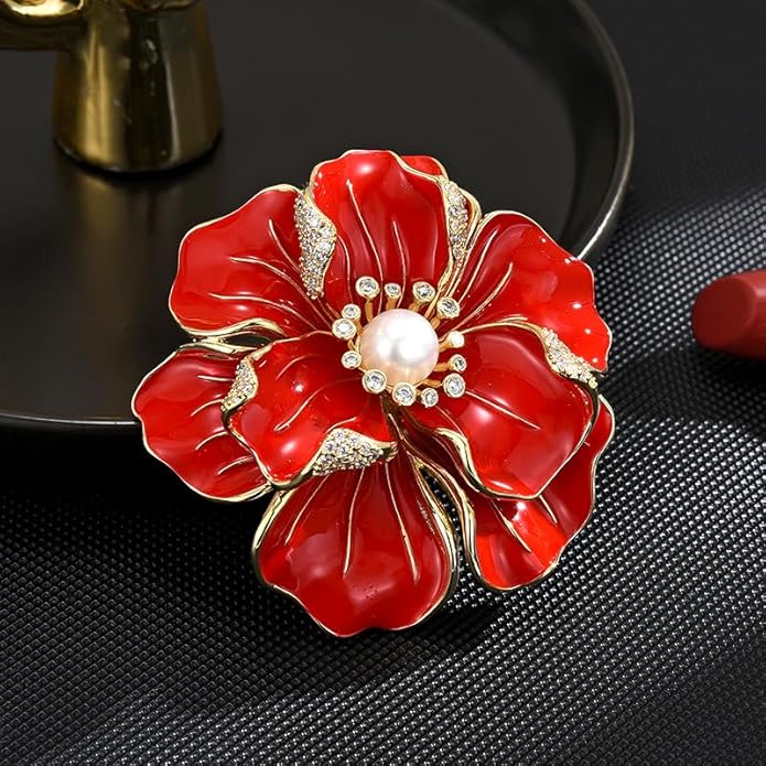 AILONMEI Red Rose Flower Brooches and Pins for Women Costume Jewelry Brooch Pins Broches Jewelry for Women Elegant Lady Pin