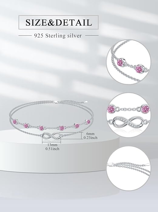 Dorunmo Anklet Bracelets For Women 925 Sterling Silver Birthstone/Infinity/Butterfly/Evil Eye/Turtle/Pineapple/Starfish/Heart Anklets Bracelets Jewelry Gifts for Women