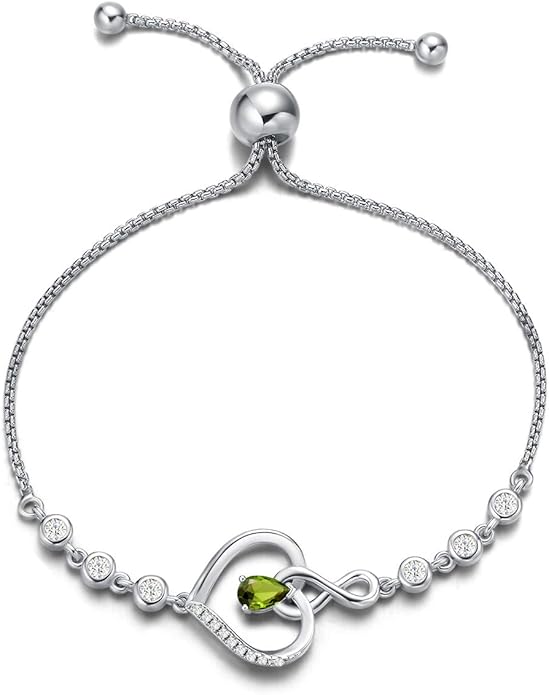 AGVANA Heart Birthstone Bracelets for Women Sterling Silver Genuine or Created Gemstone Tennis Bracelet Infinity Love Jewelry Anniversary Birthday Gifts for Wife Mom Women