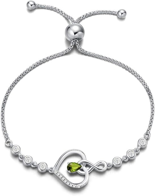 AGVANA Heart Birthstone Bracelets for Women Sterling Silver Genuine or Created Gemstone Tennis Bracelet Infinity Love Jewelry Anniversary Birthday Gifts for Wife Mom Women