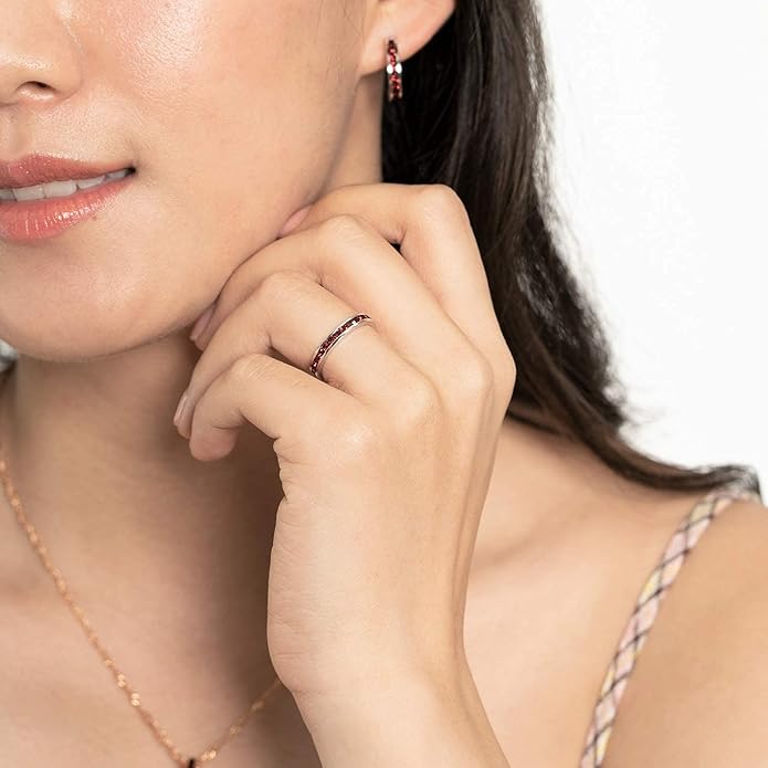 Muses Art Design Birthstone Eternity Band Ring (Channel Set/Full Round), Stackable Fashion Ring with Crystal Birthstone