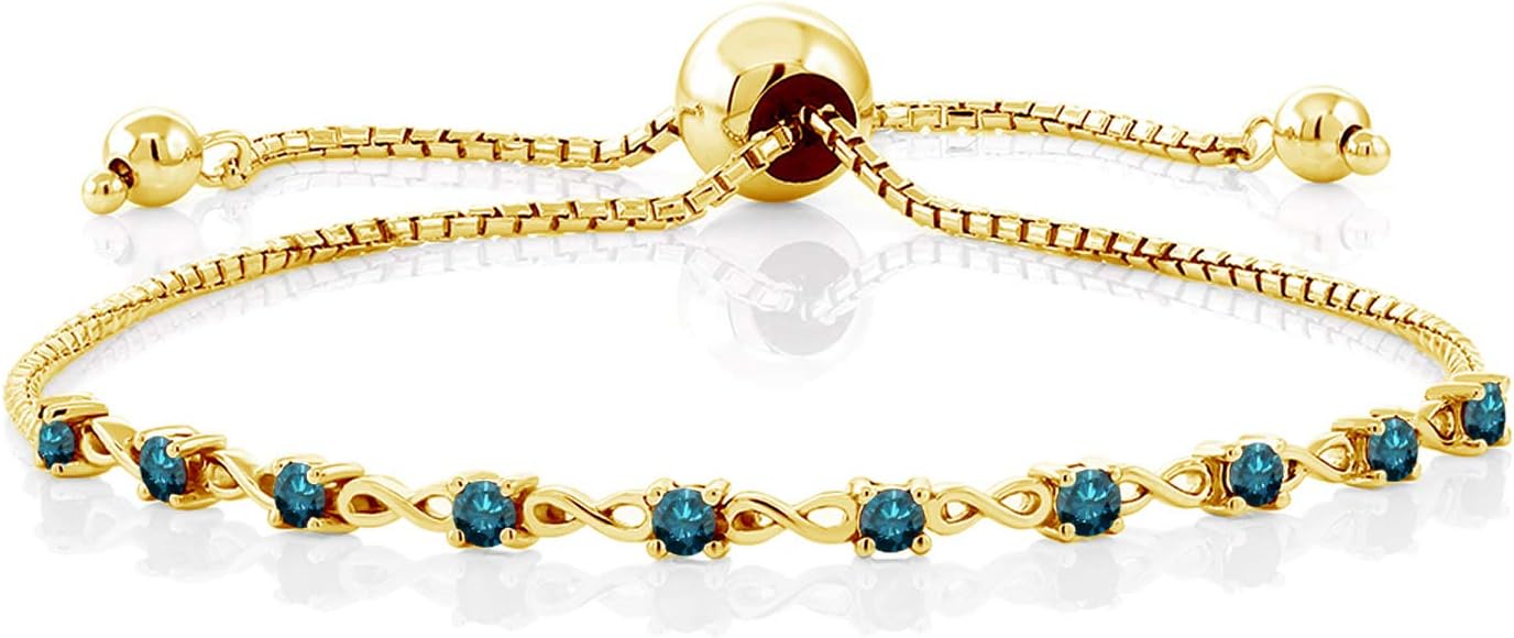 Gem Stone King Round Gemstone Birthstone Tennis Bracelet For Women | 925 Sterling Silver | 2.5MM Round | Fits Up To 9 Inch Wrist | Adjustable Bolo Bracelet For Women | Easy-On Easy-Off